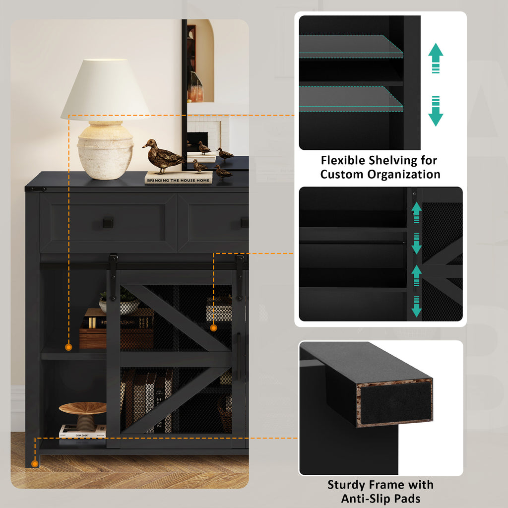 U_Style 55'' Sliding Barn Door Sideboard Buffet Cabinet