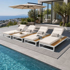 White Iron & Teak Finish Chaise Lounge Set