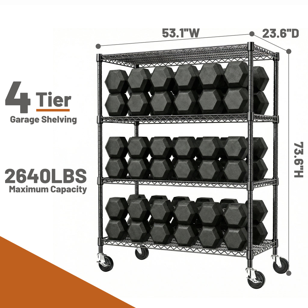 2640 Lbs Industrial Metal 4 Tier Shelving Unit