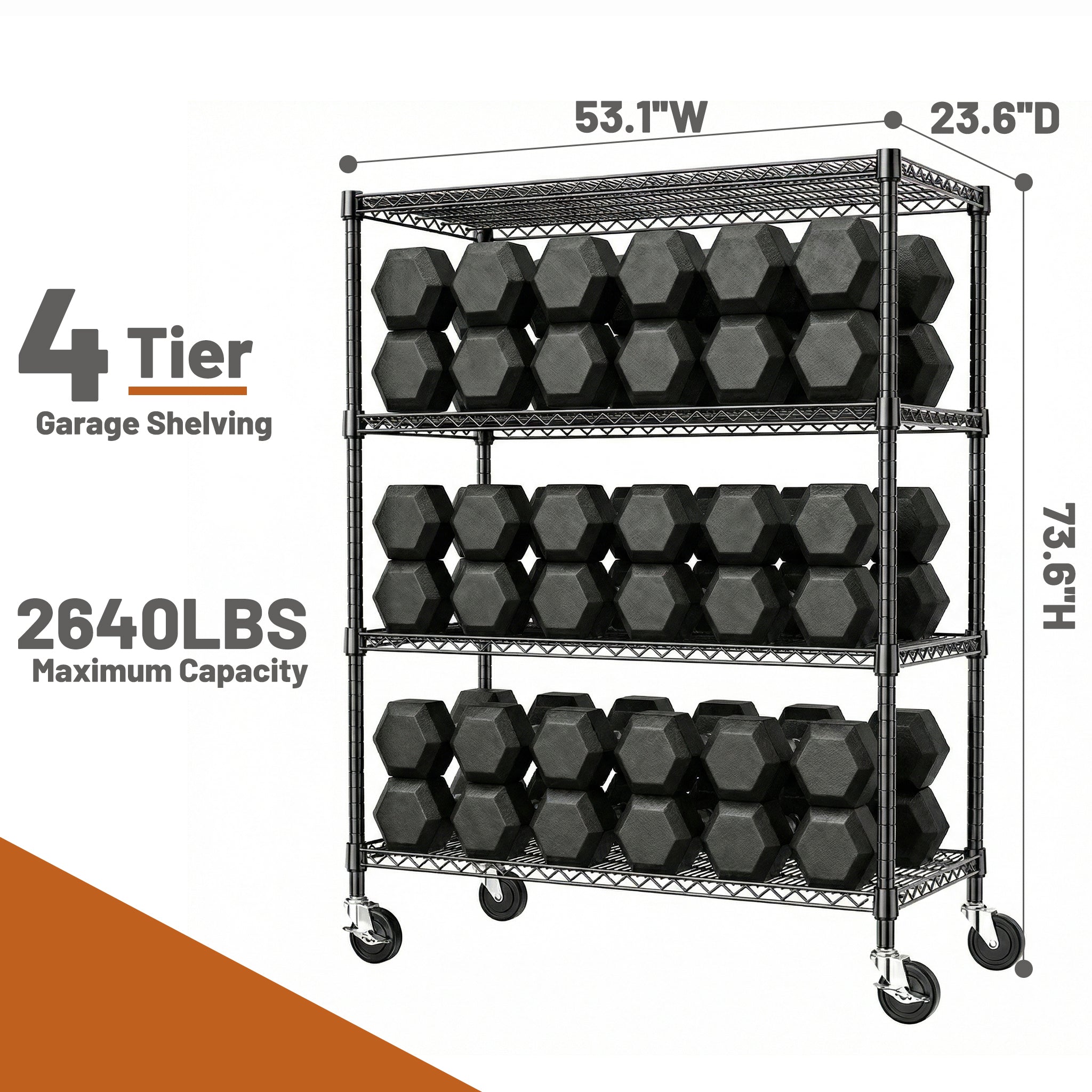 2640 Lbs Industrial Metal 4 Tier Shelving Unit