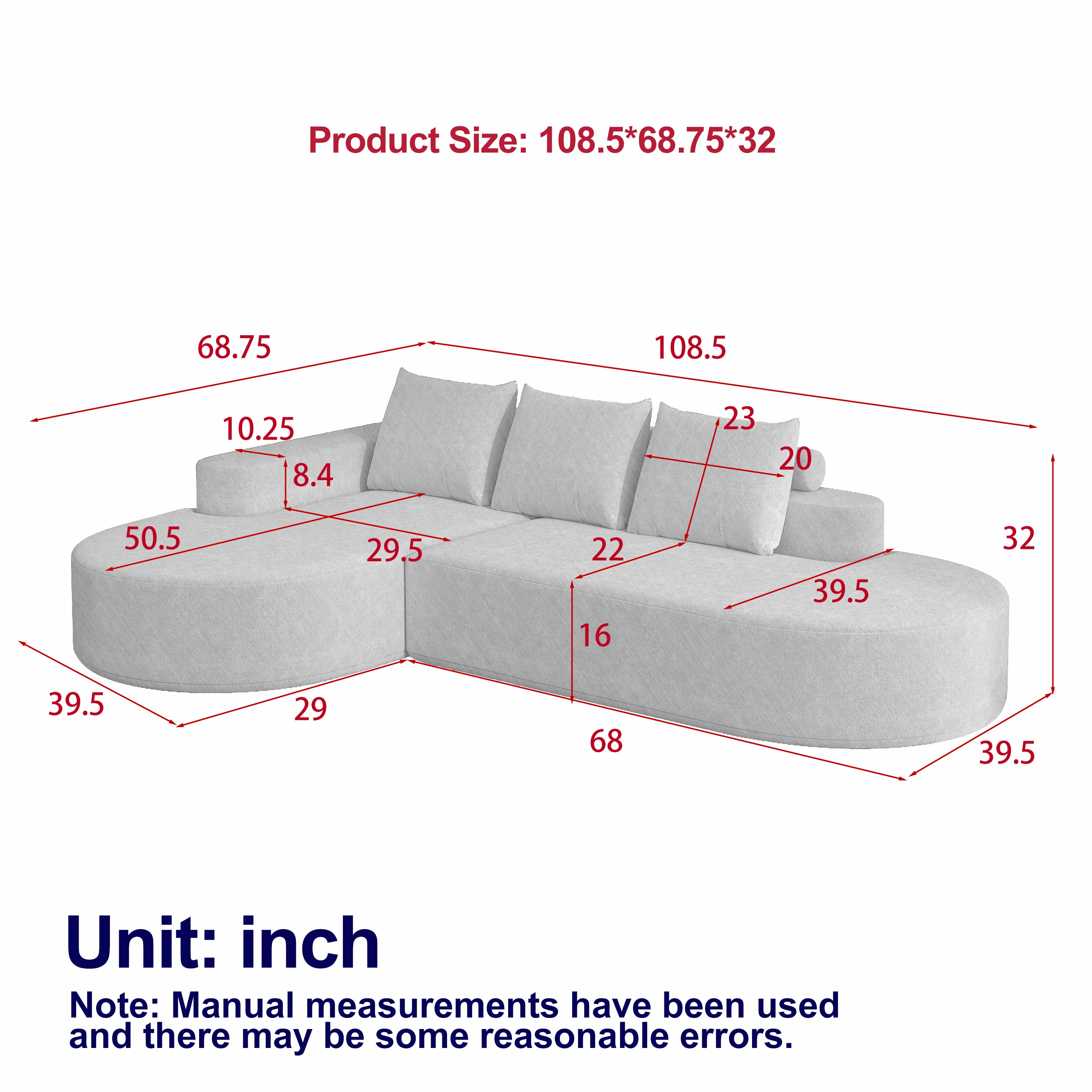 Modern Curved Chenille Upholstered Sectional Sofa