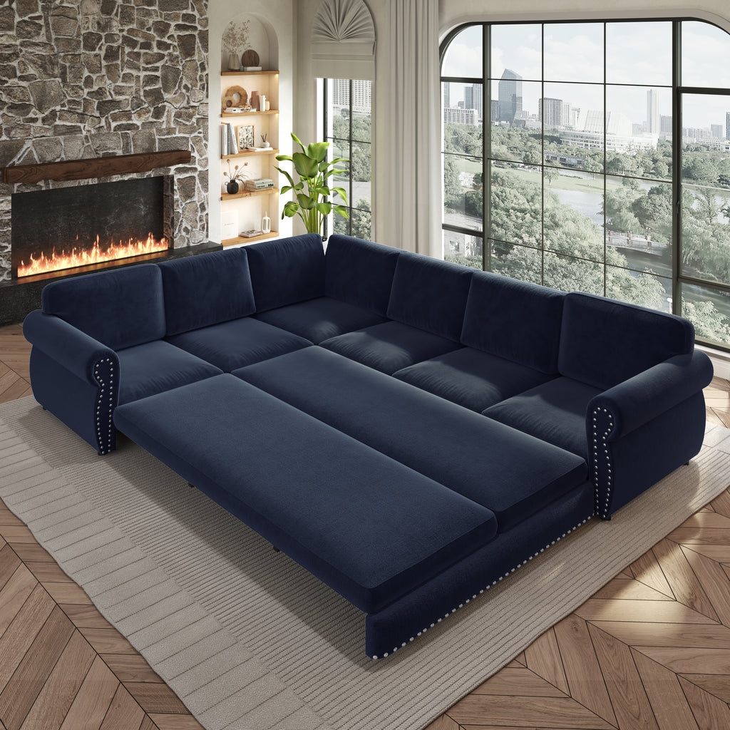 118" L-Shaped Sofa Couch with Pull-Out Bed