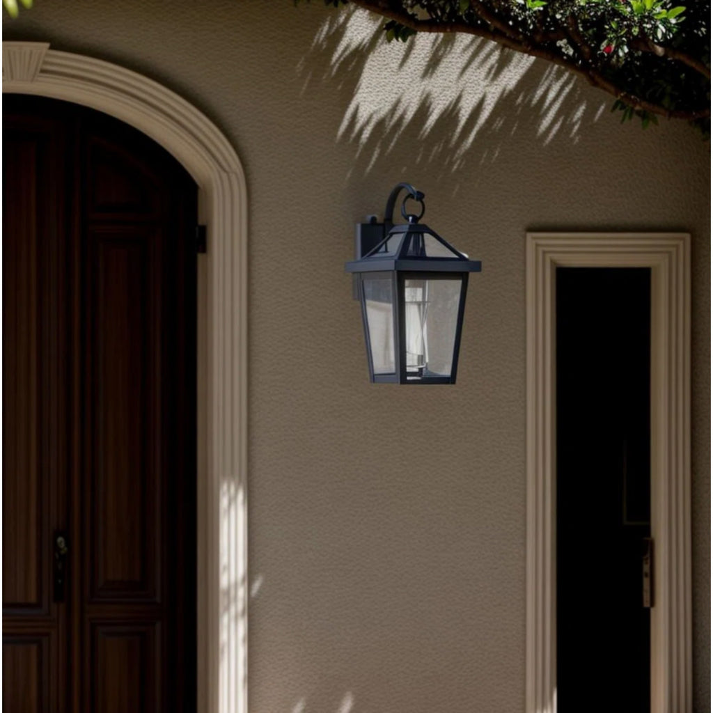 13-Inch Dusk to Dawn Outdoor Wall Light, Modern Black Metal and Glass