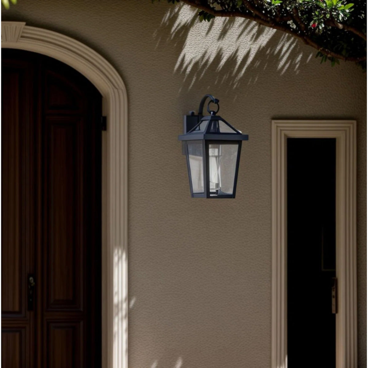 13-Inch Dusk to Dawn Outdoor Wall Light, Modern Black Metal and Glass