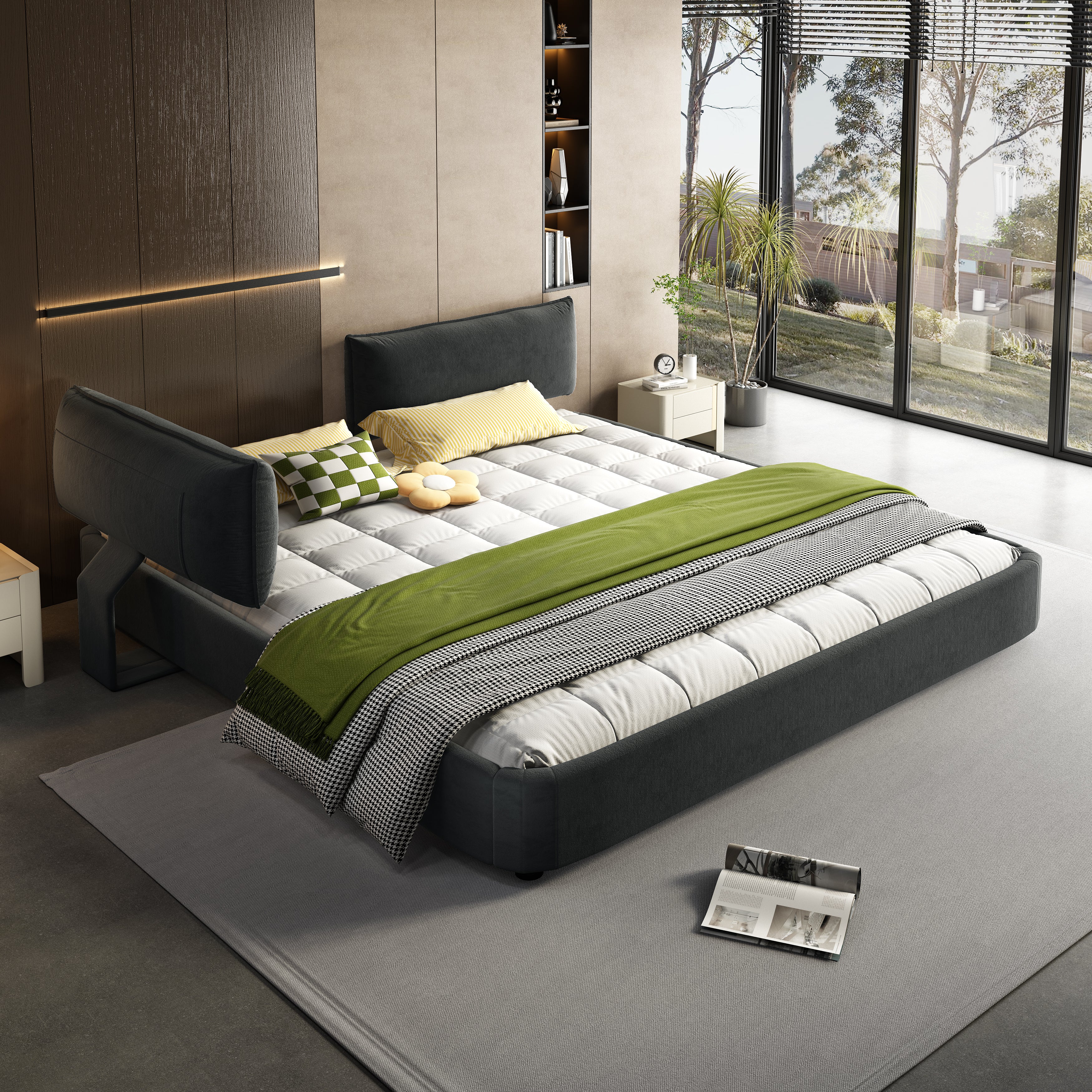 King Size Cloud Bed Frame with Oversized Padded Movable Headboard