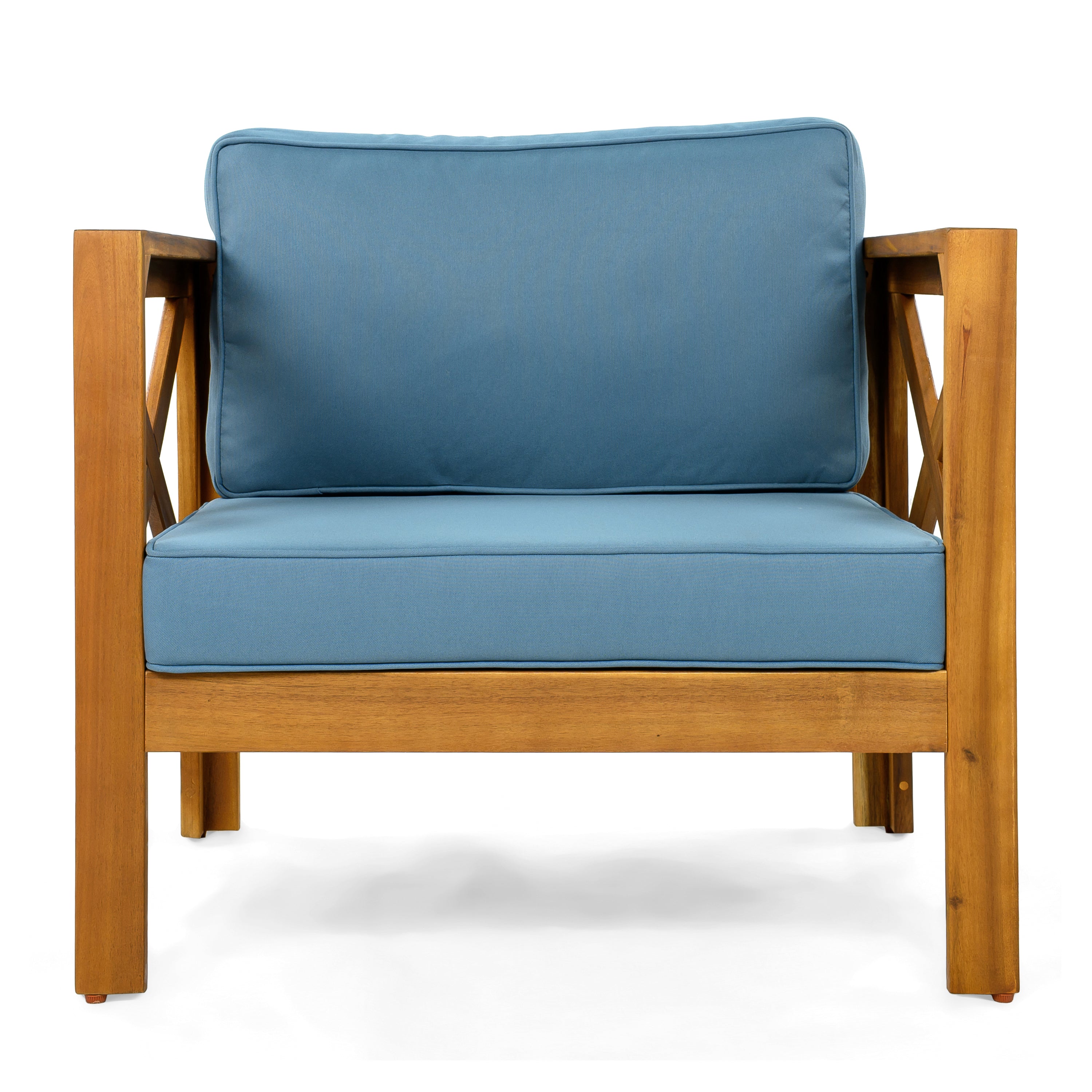Outdoor Acacia Wood Club Wooden Armchair with Cushions (Set of 2)