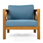 Outdoor Acacia Wood Club Wooden Armchair with Cushions (Set of 4)