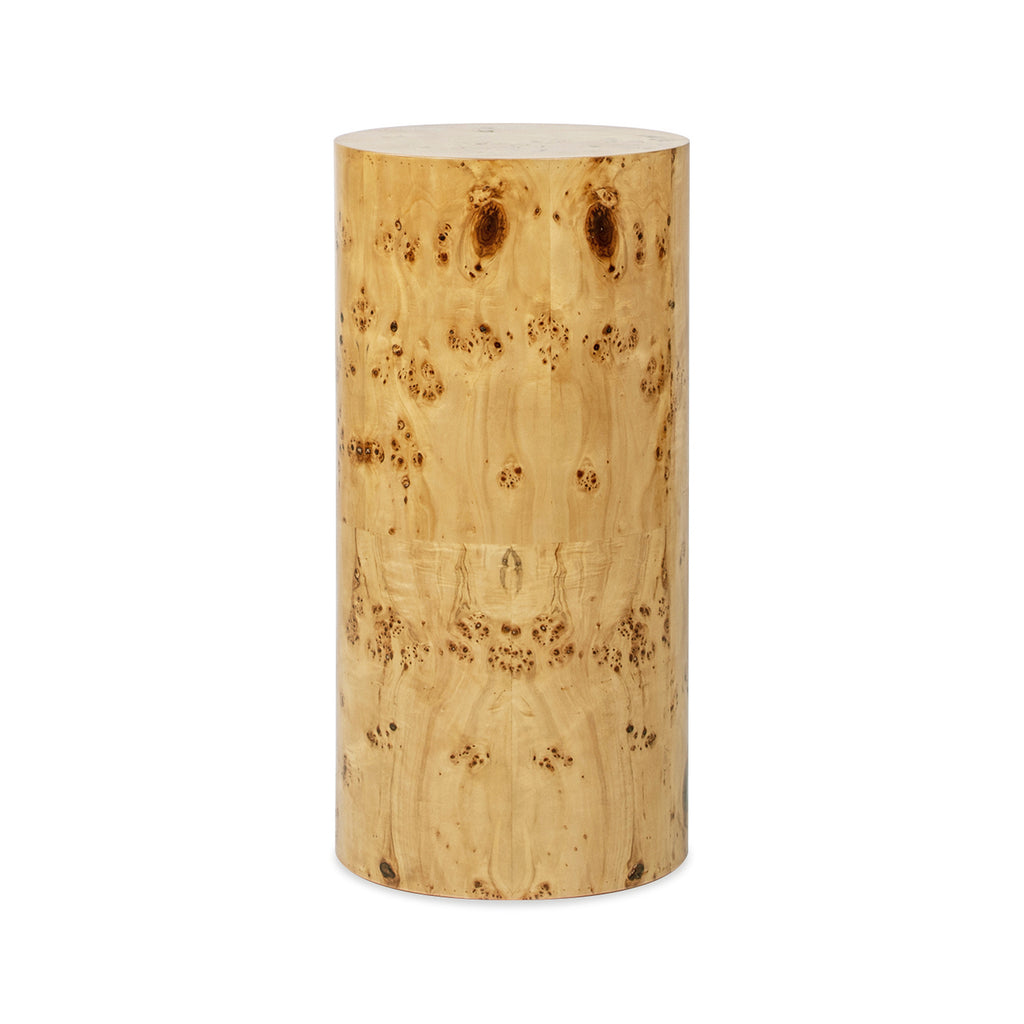 Nebula 29.5-Inch Burl Wood Accent Pillar Side Table, Warm Brown