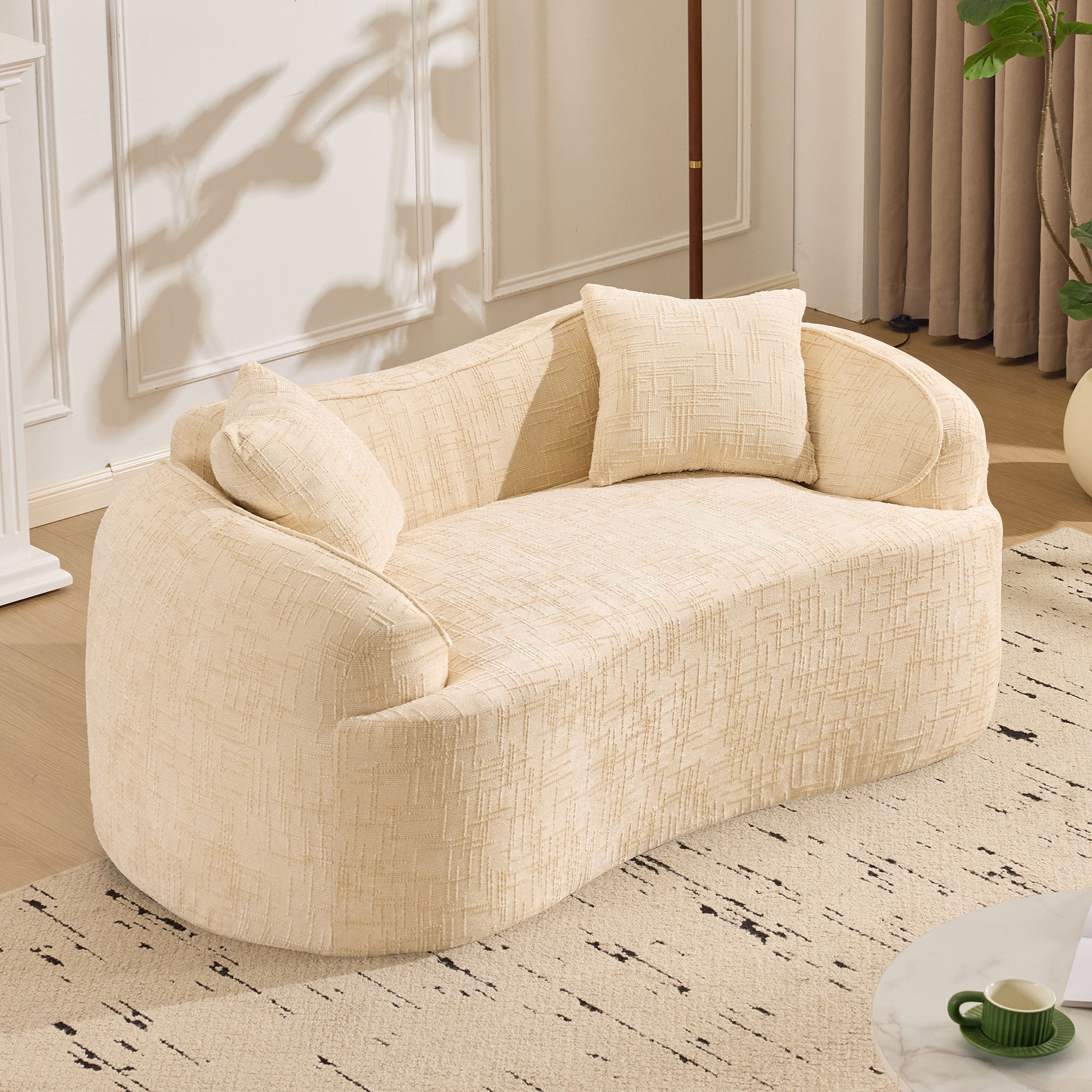 Beige Curved Two-Person Compress Sofa