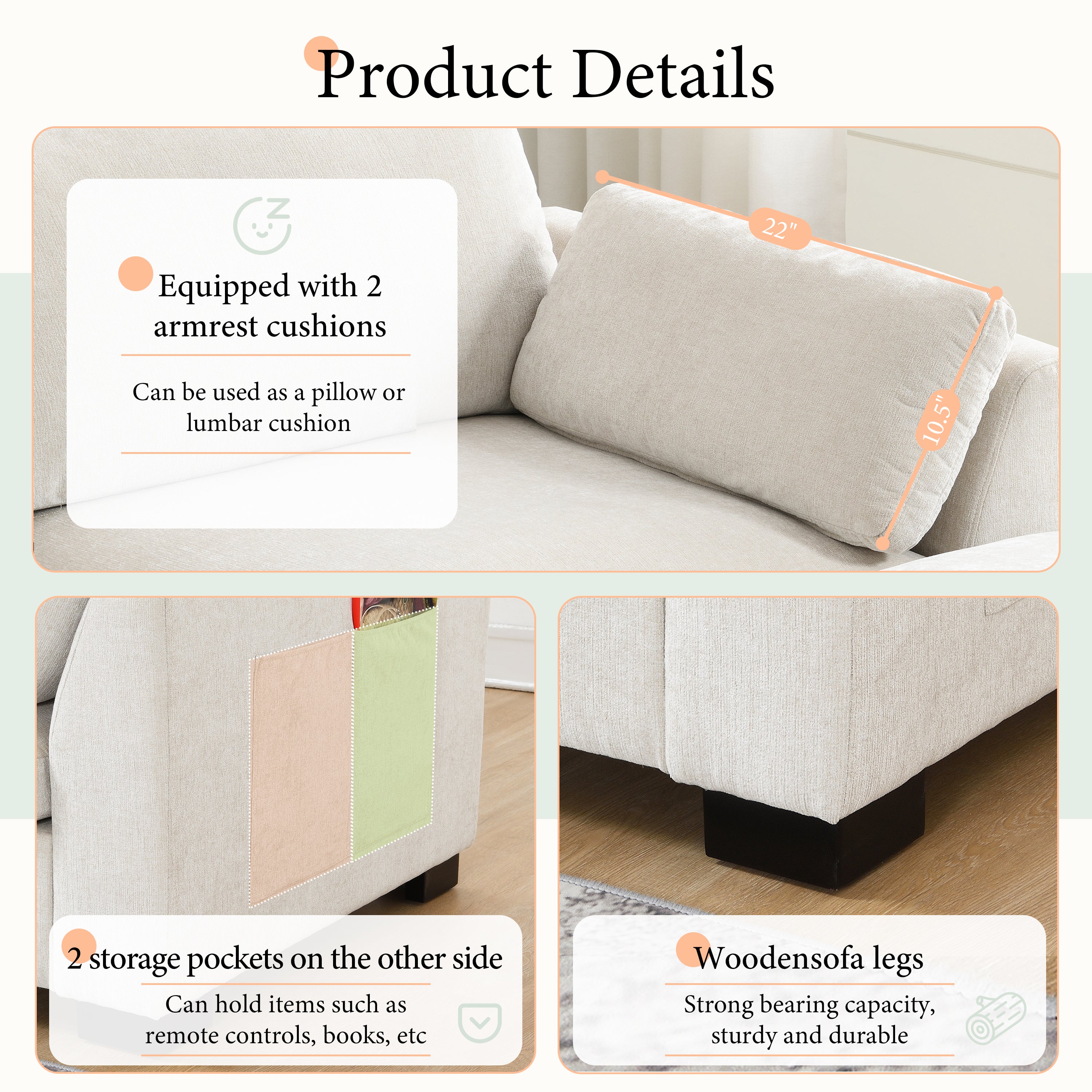 130" Modular Sectional Sofa with Folding Table and Charging Ports