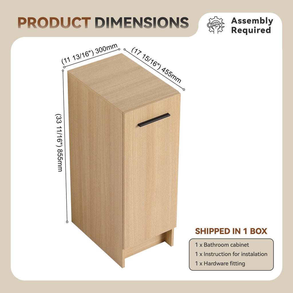12" Slim Freestanding Bathroom Storage Cabinet, Light