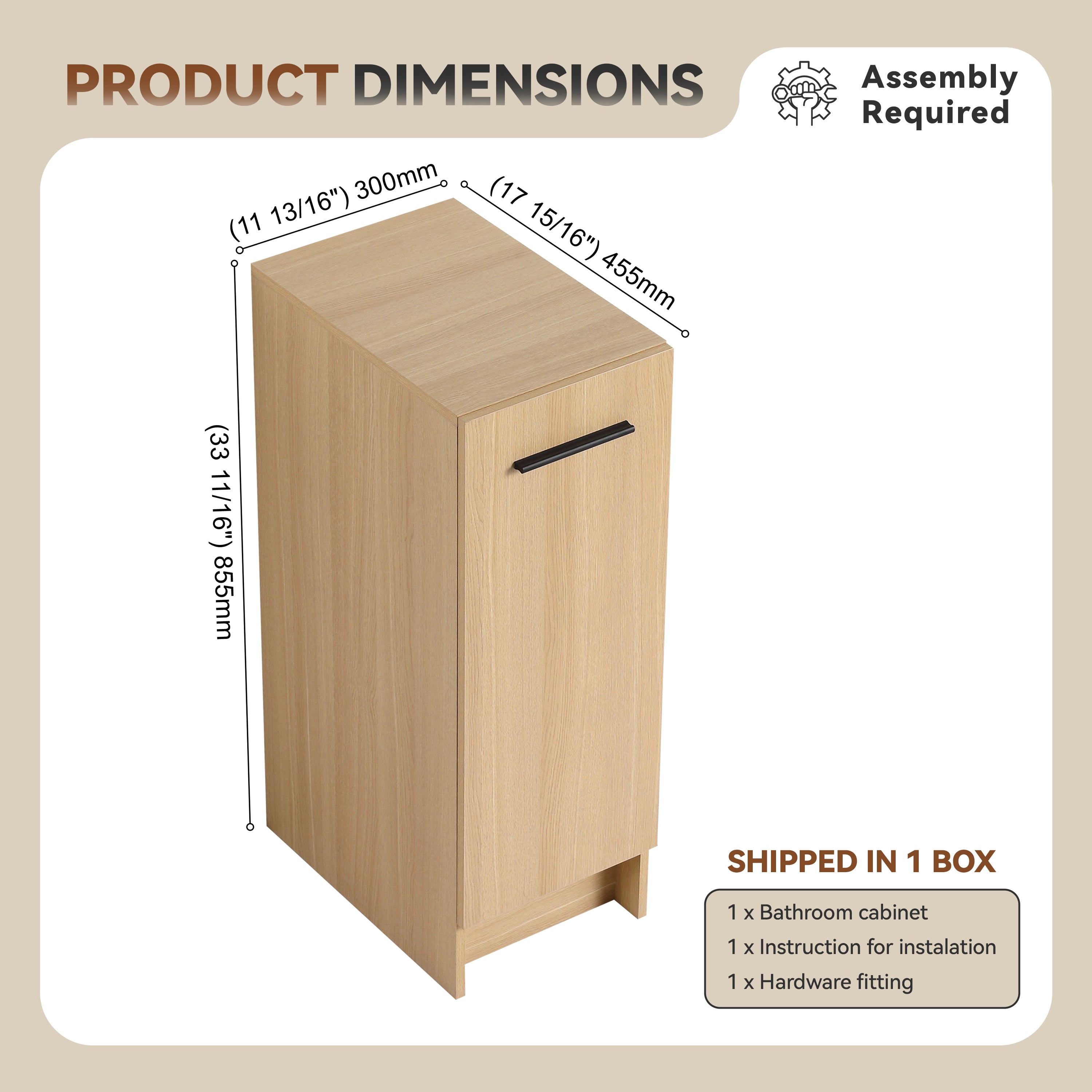 12" Slim Freestanding Bathroom Storage Cabinet, Light