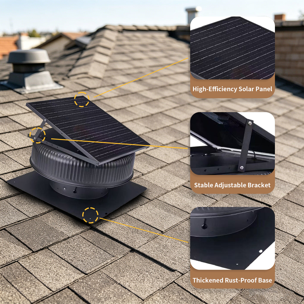 12" Adjustable Solar Roof Vent Fan