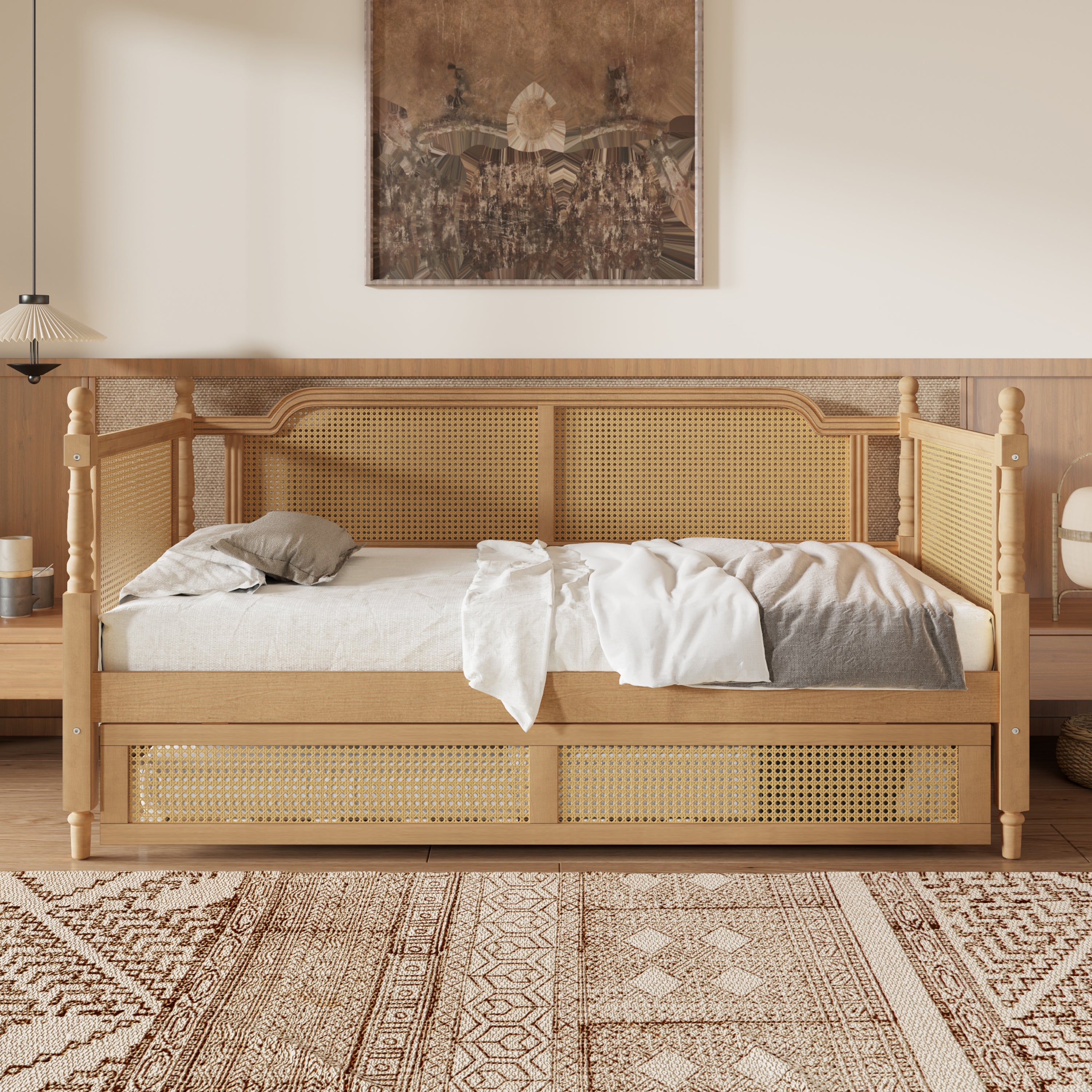 Traditional Style Rattan Full Size Daybed with Trundle