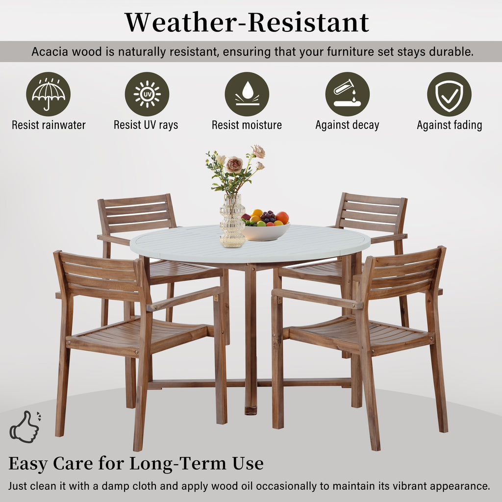 U-Style 5-Piece Outdoor Dining Set with 4 Acacia Wood Chairs