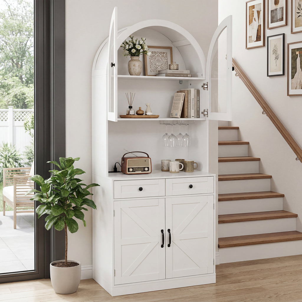 75" Farmhouse Tall Arched Pantry Cabinet