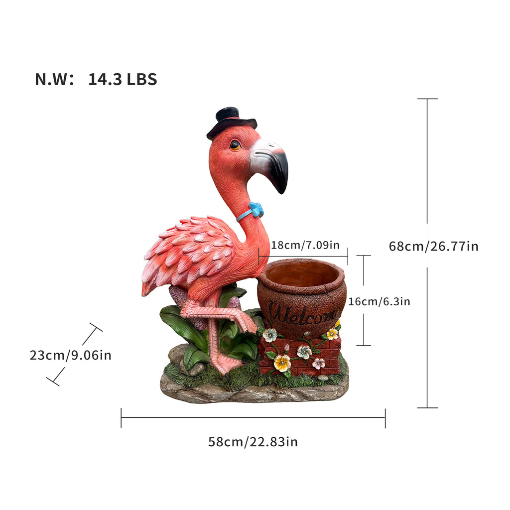 Outdoor Garden Sculpture Flamingo Flower Pot Planter