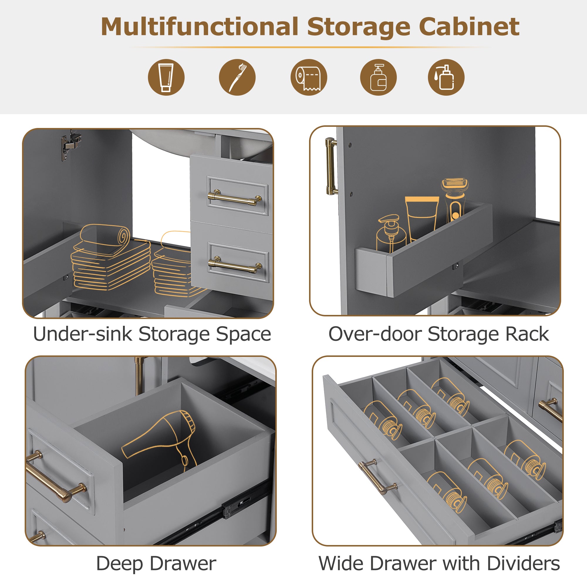 30" Bathroom Vanity with Ceramic Sink, Soft-Close Door and Ample Storage