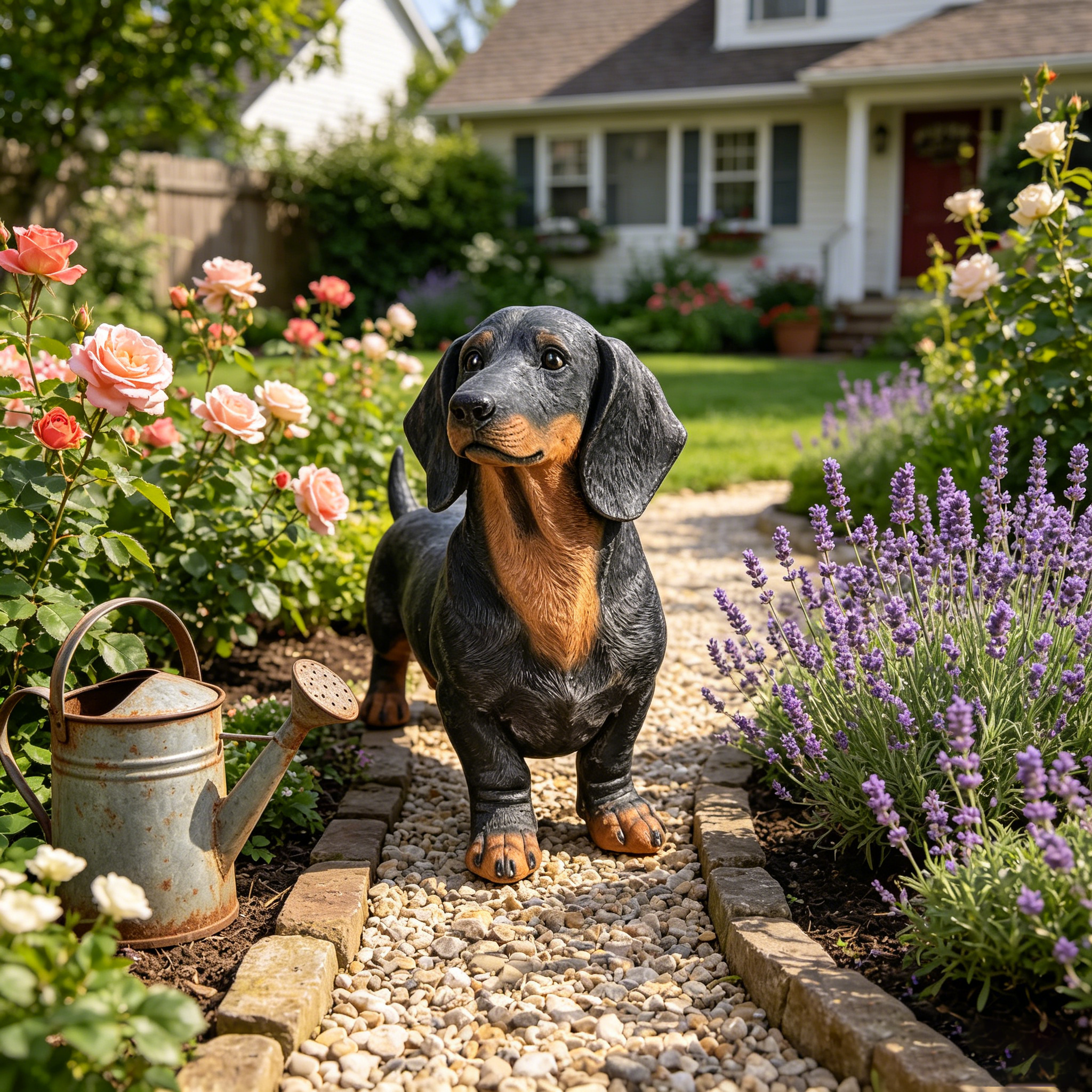 26 Inch Black and Tan Dachshund Statue