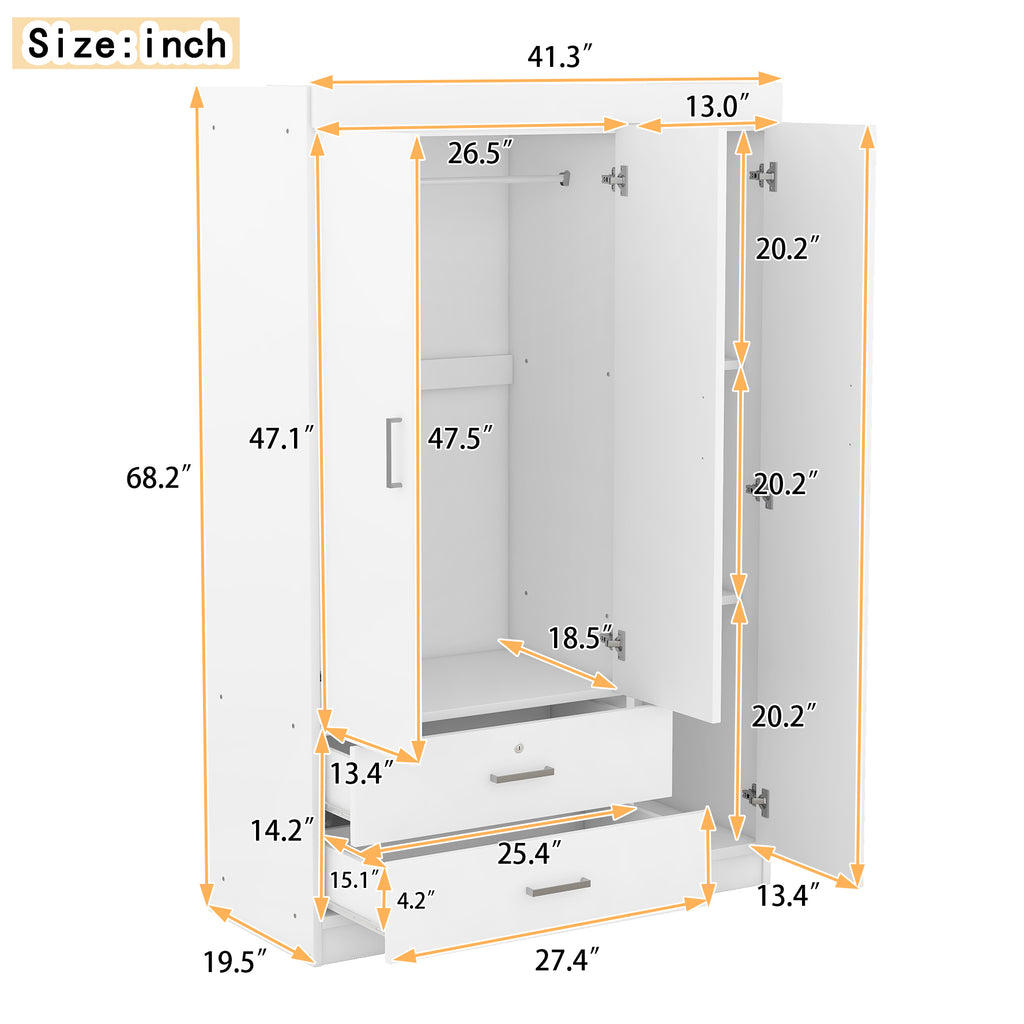 3-Door Mirror Wardrobe with Shelves