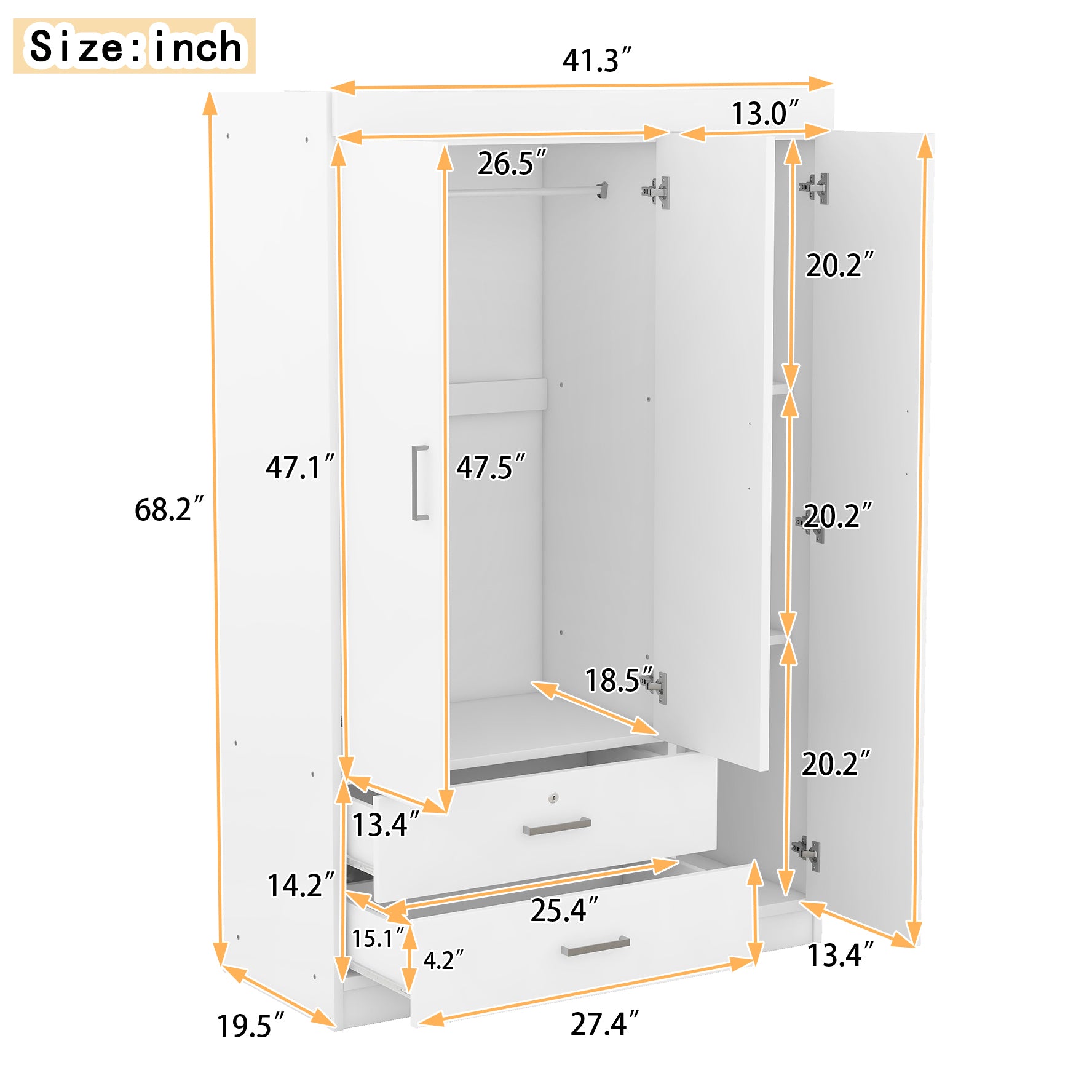3-Door Mirror Wardrobe with Shelves