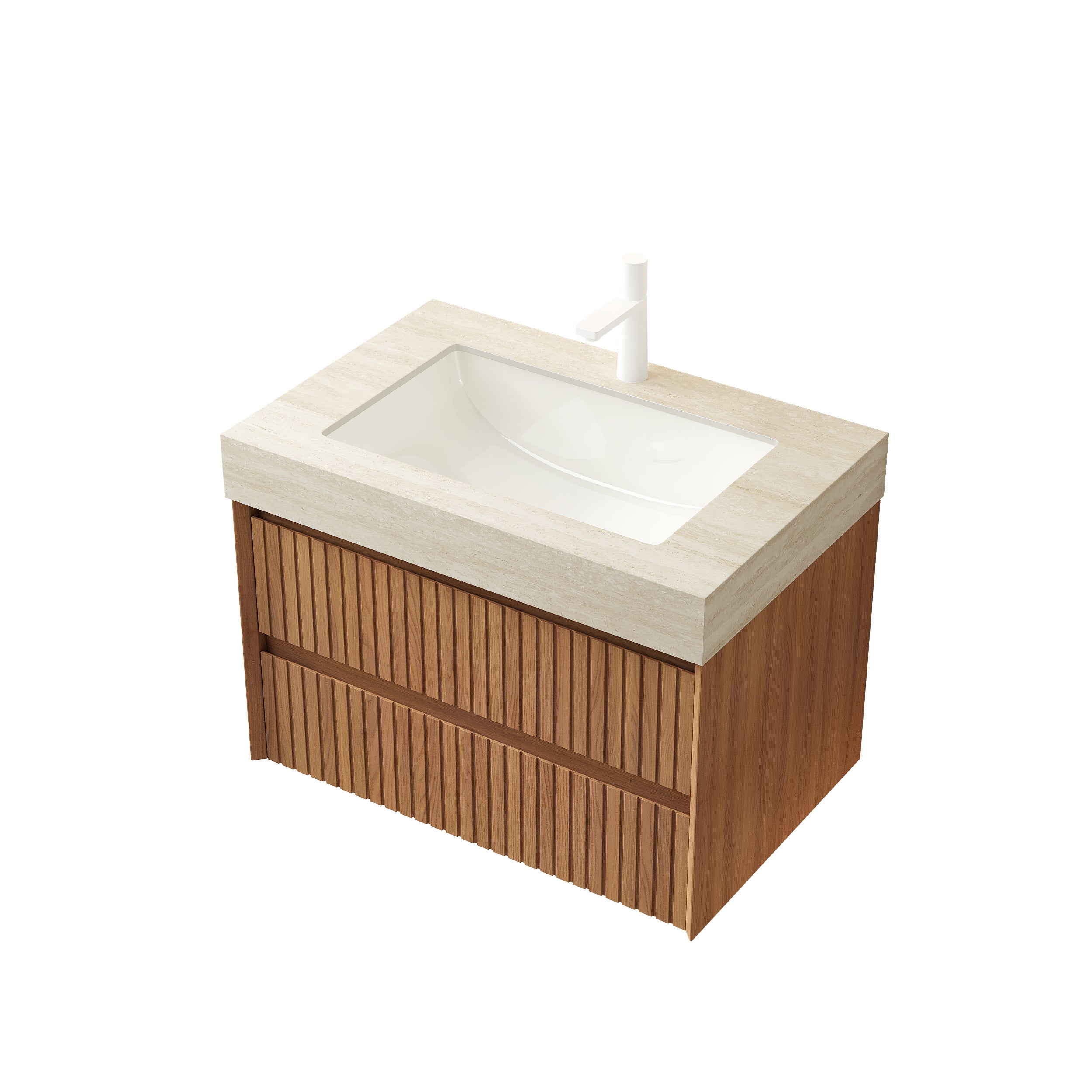 Roma Travertine-Pattern Sintered Stone Countertop with Ceramic Basin