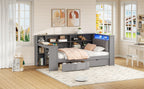 Wood Twin Size Platform Bed with Storage Shelves and Charging Station