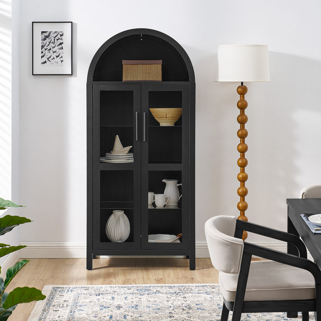 High Arched Storage Cabinet with Lamp - Black