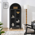High Arched Storage Cabinet with Lamp - Black