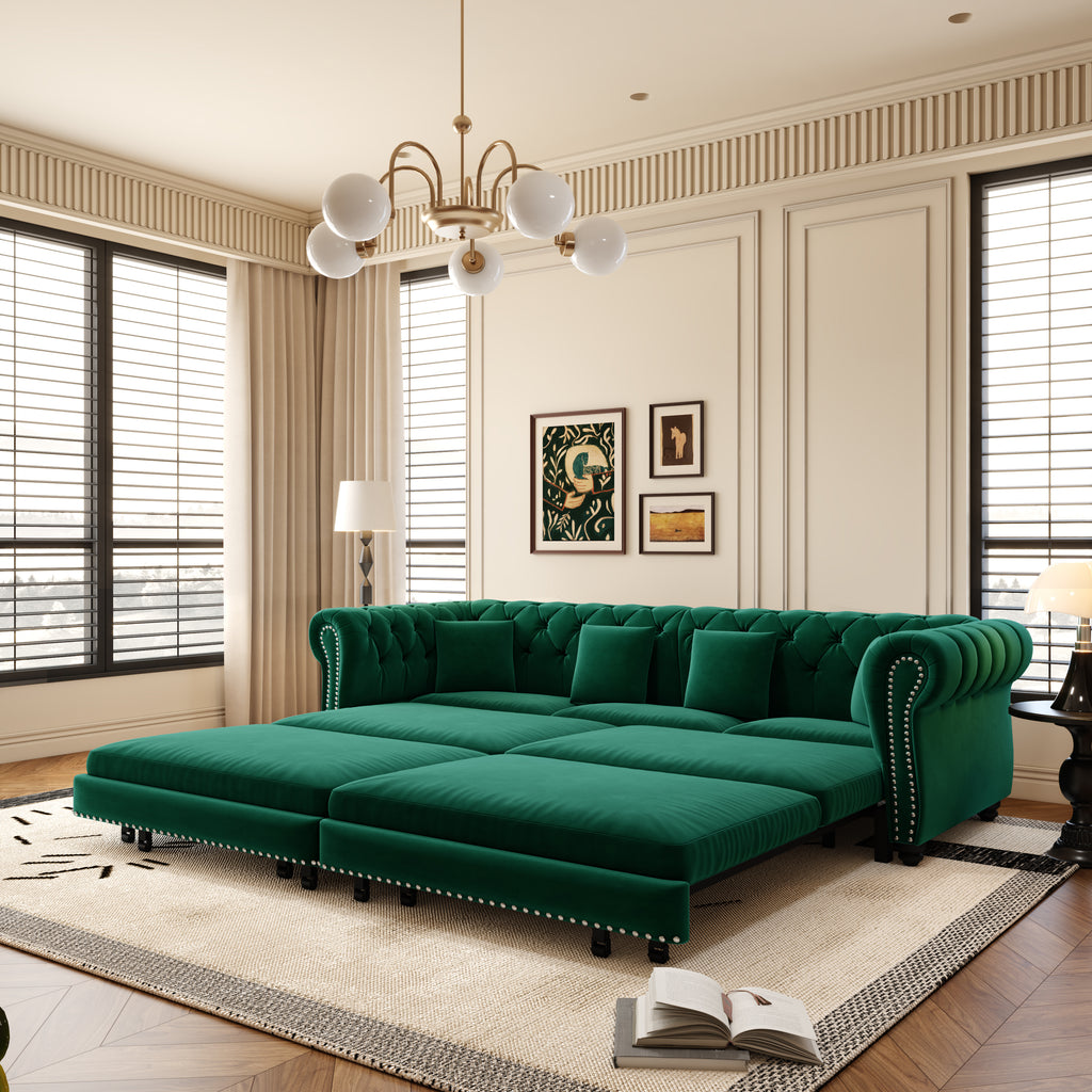 Chesterfield Sofa Bed - 3-in-1 Velvet Convertible