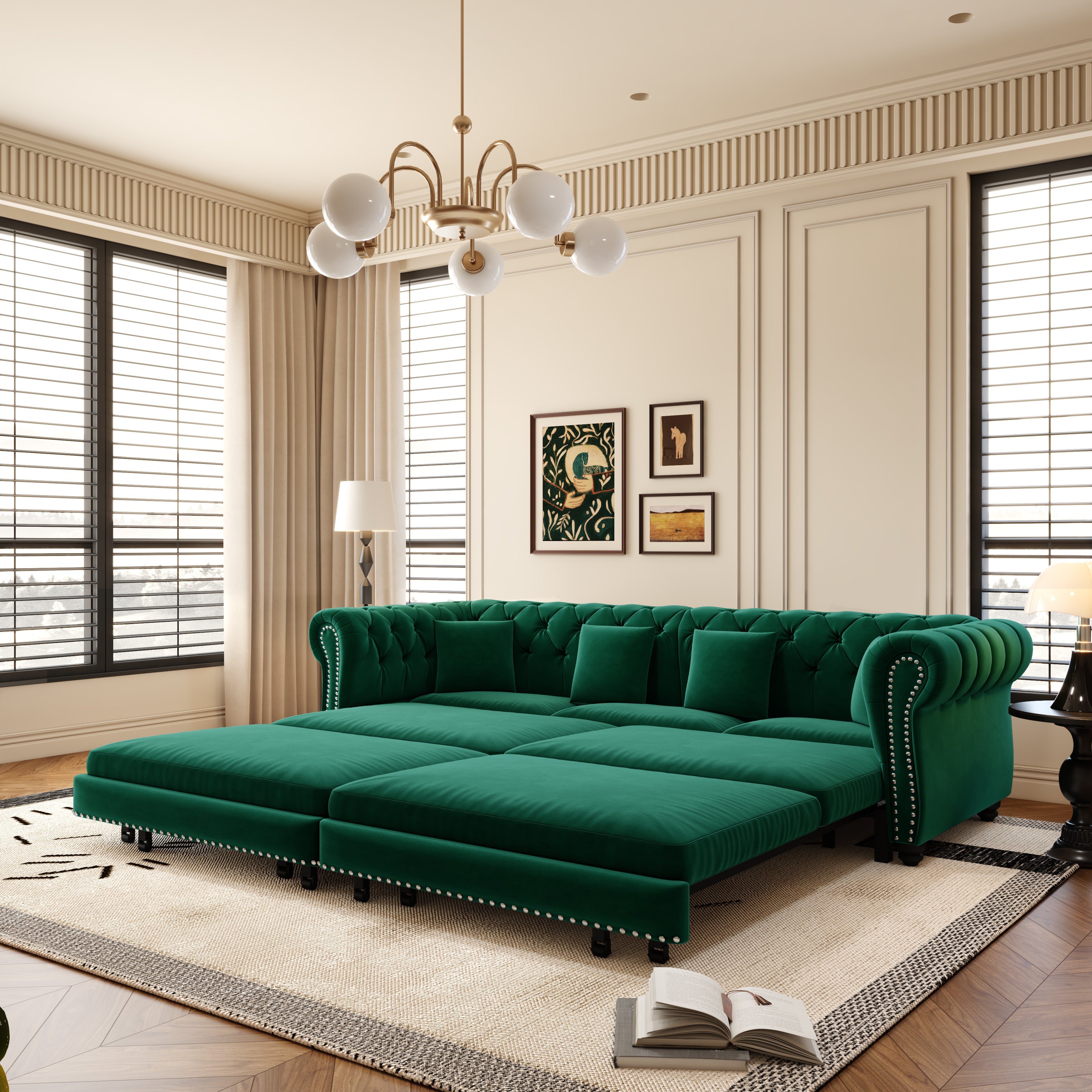 Chesterfield Sofa Bed - 3-in-1 Velvet Convertible