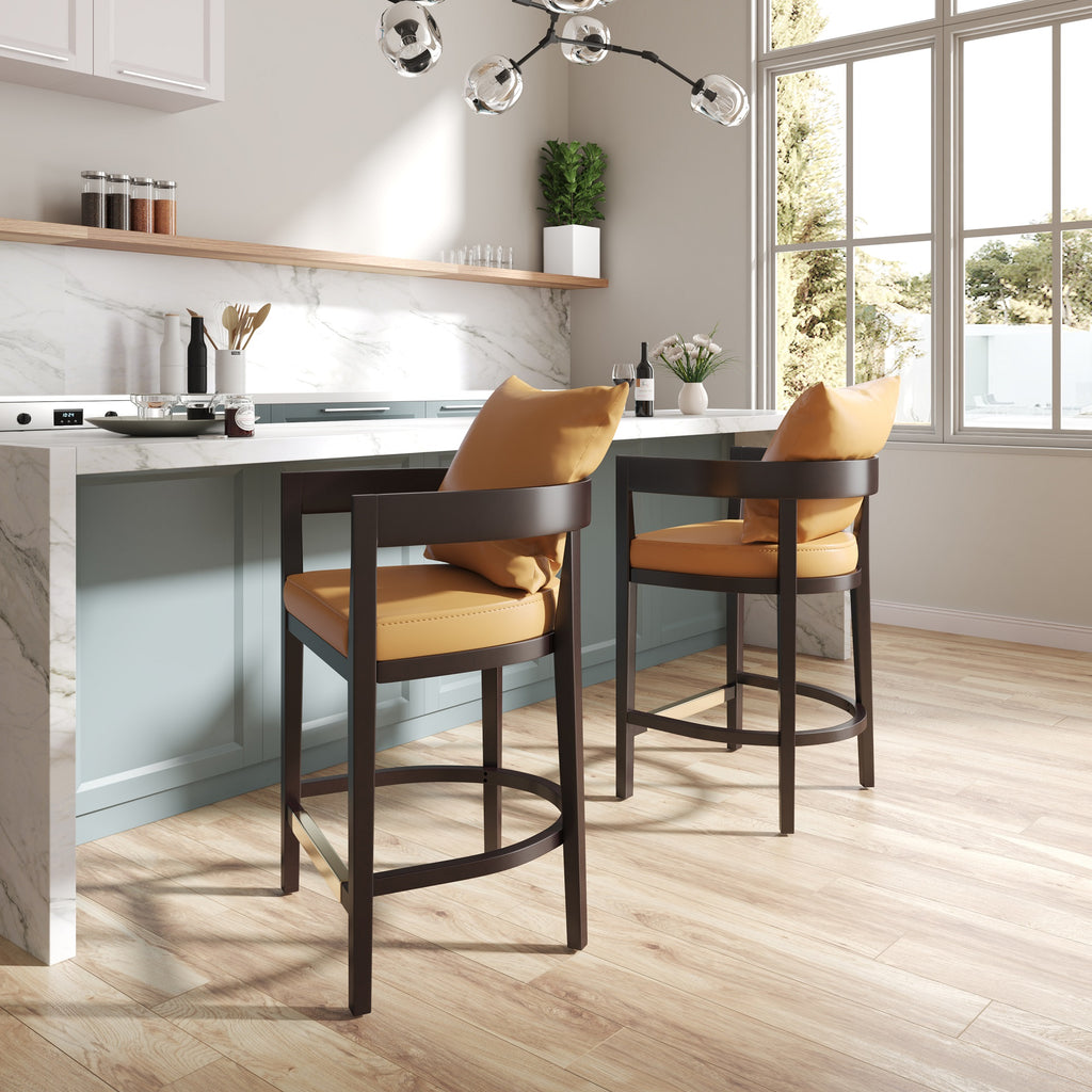 Ritz Wood Upholstered Counter Stool in Camel