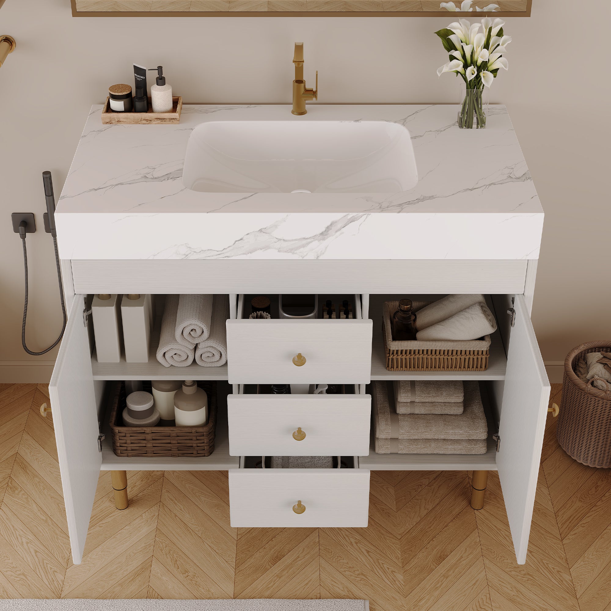 36 In Modern Free-standing Bathroom Vanity with Ceramic Sink & Ample Storage