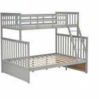 Twin Over Full Bunk Bed, Wooden Bunk Bed with Ladder and Safety Guard Rails – Gray
