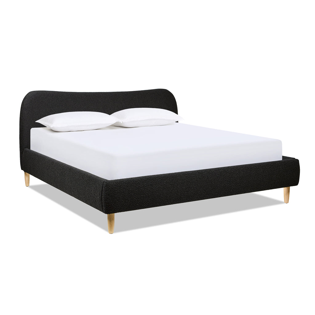 Roman Curved Headboard Upholstered Platform Bed, King, Ebony