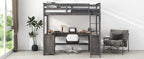 Full Size Loft Bed with U-shaped Desk, Drawers and Storage Shelves
