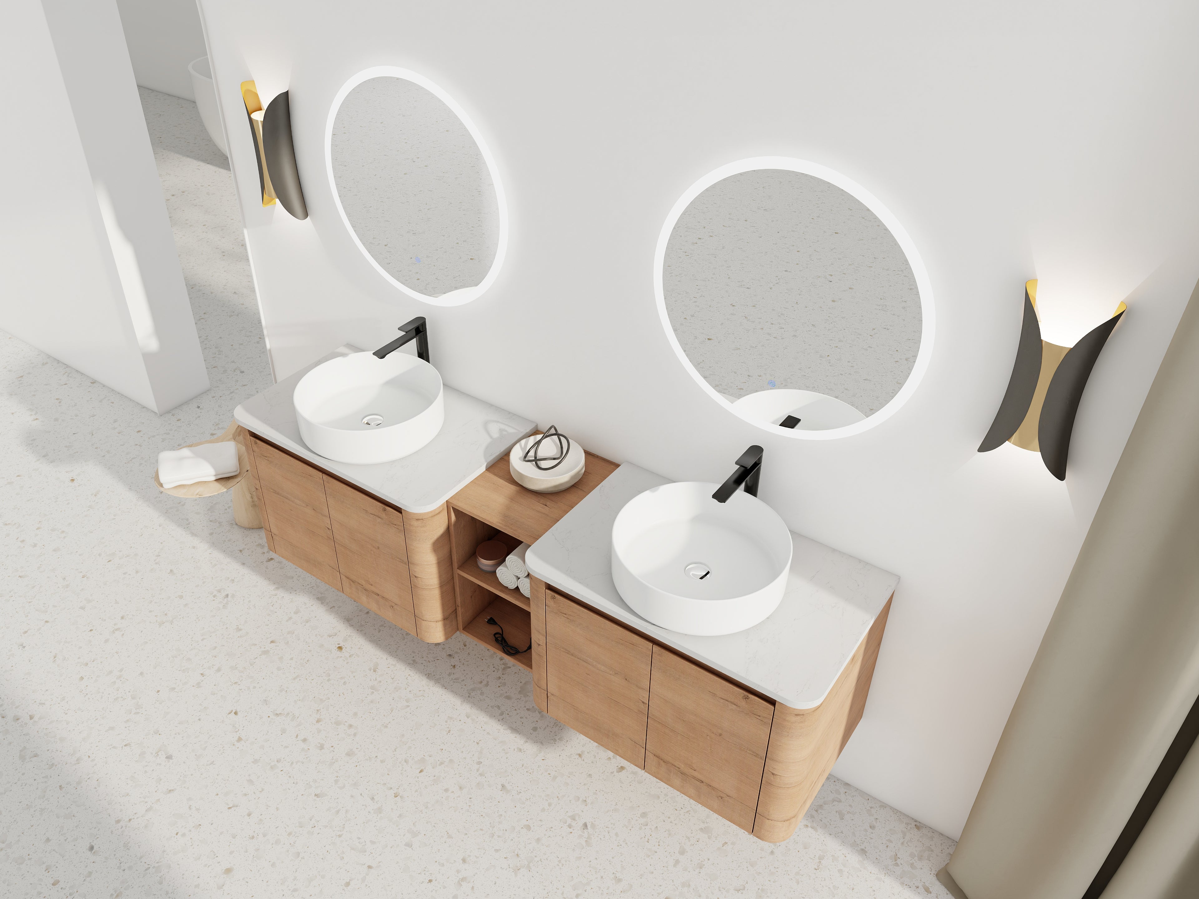 72'' Wall-Mounted Bathroom Vanity With Ceramic Art Sink