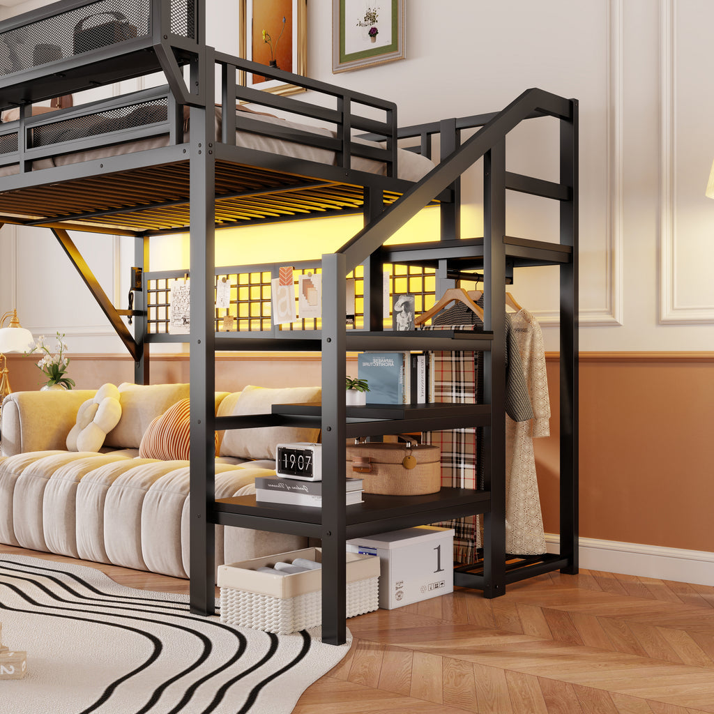 Full Size Loft Bed with Charging Station