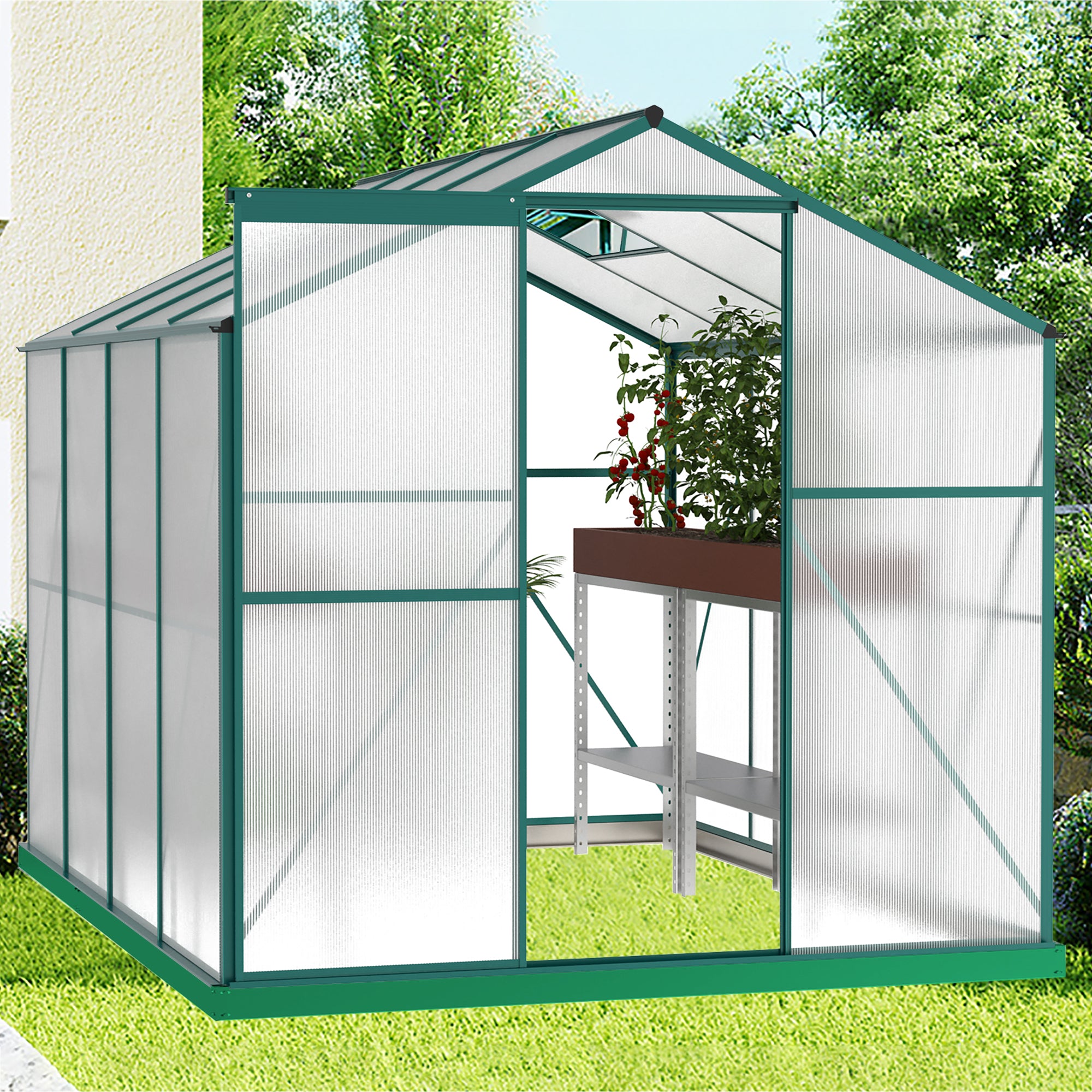 Polycarbonate Greenhouse - 6' x 8' Heavy Duty Walk-in Garden Greenhouse