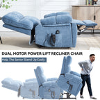Blue Heat Massage Dual Motor Electric Power Lift Recliner