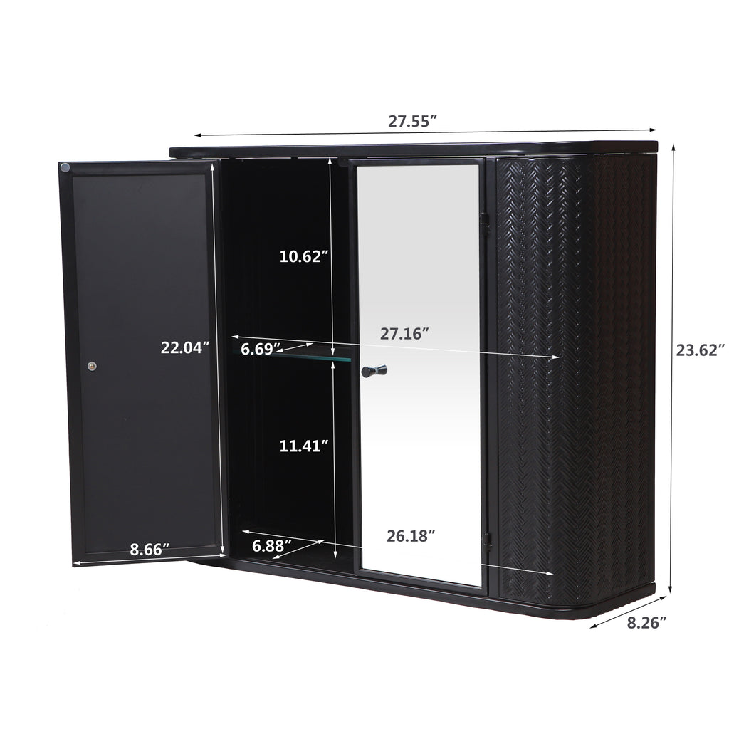 Black Wall-Mounted Bathroom Cabinet with Mirror