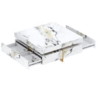 Modern Square Marble Textured Coffee Table with 4 Drawers