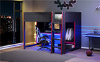 Wood Full Size Gaming Loft Bed with Built-in Desk, Wardrobe, LED and Drawer