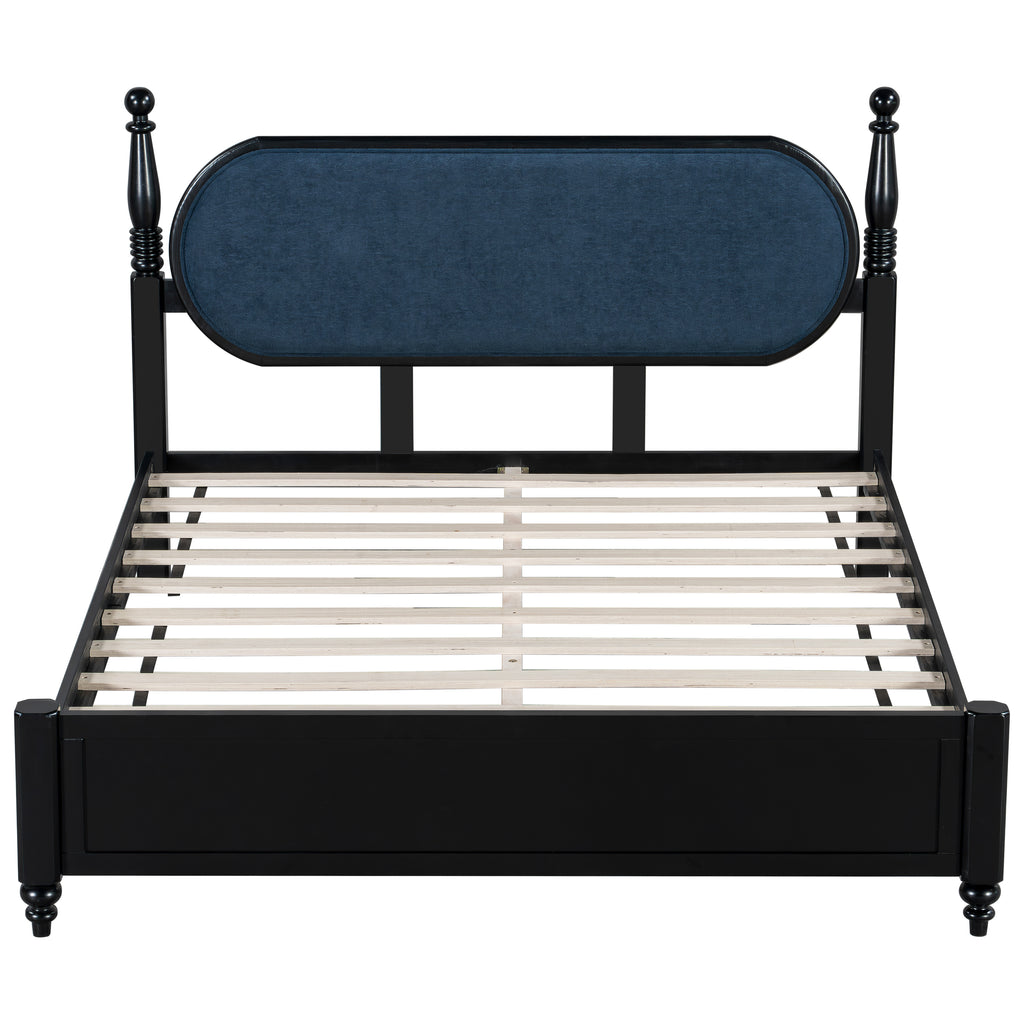 Queen Bed Frame, Solid Wood Platform with Slats