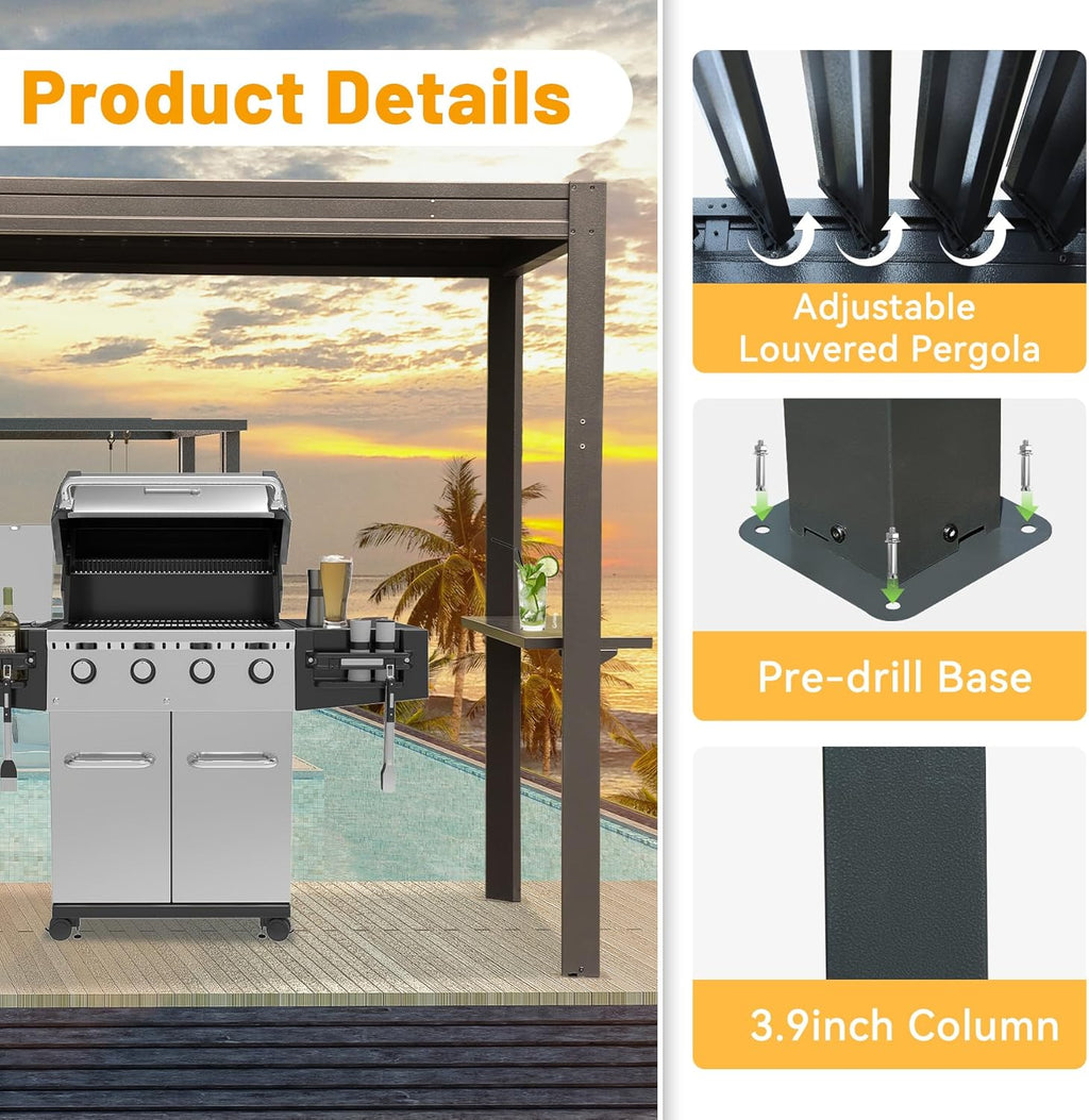 8x5 FT Grill Louvered Pergola for Outdoor Grill