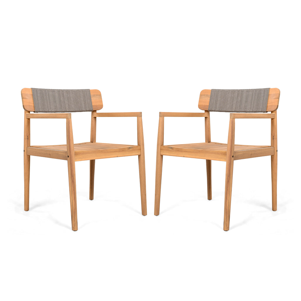 Creative Braided Acacia Wood Outdoor Dining Chairs