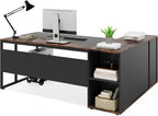 71" L-Shaped Executive Desk with Storage Cabinet & Shelves