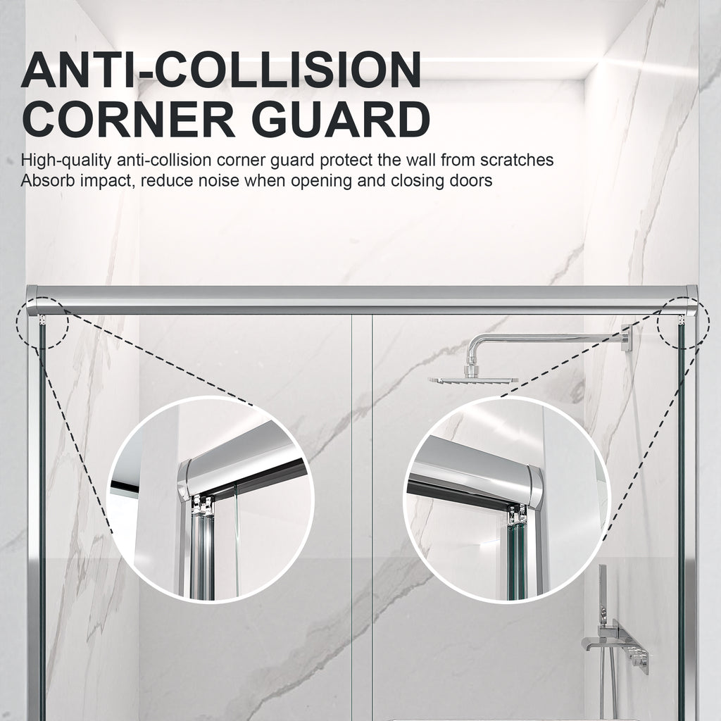 44"-48"W x 72"H Semi-Frameless Double Sliding Shower Door