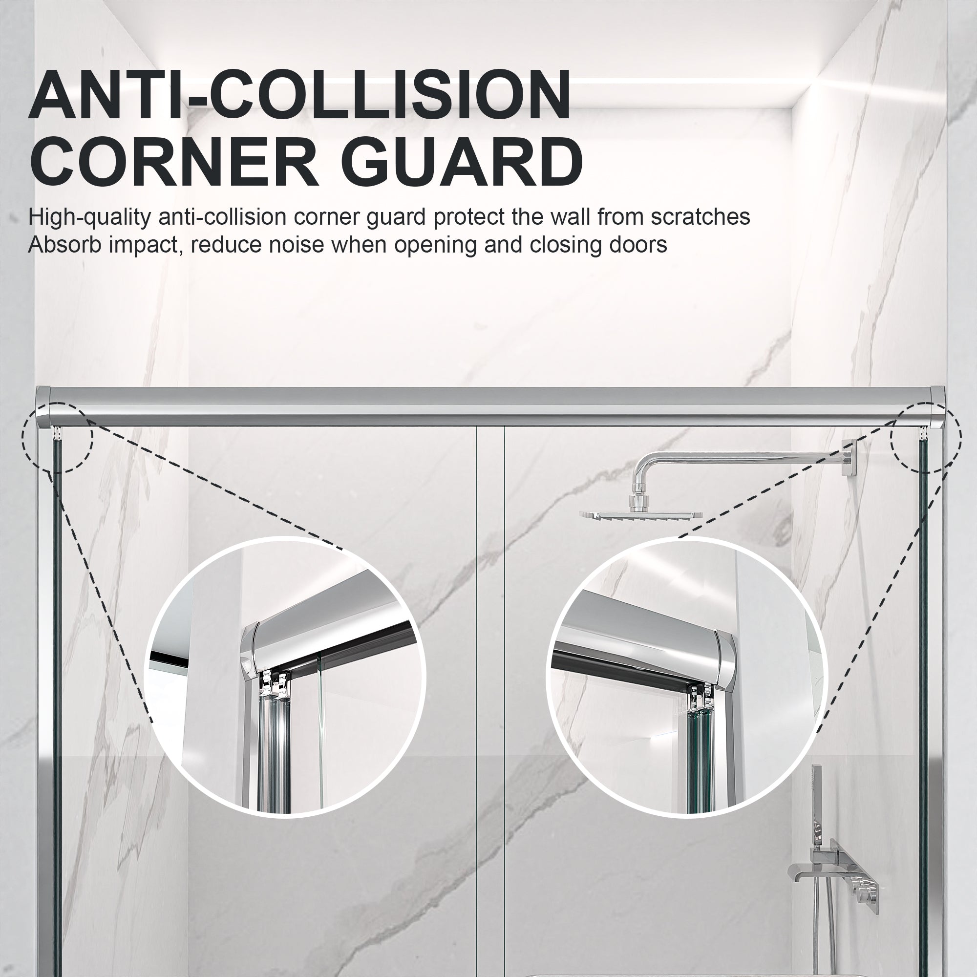 44"-48"W x 72"H Semi-Frameless Double Sliding Shower Door