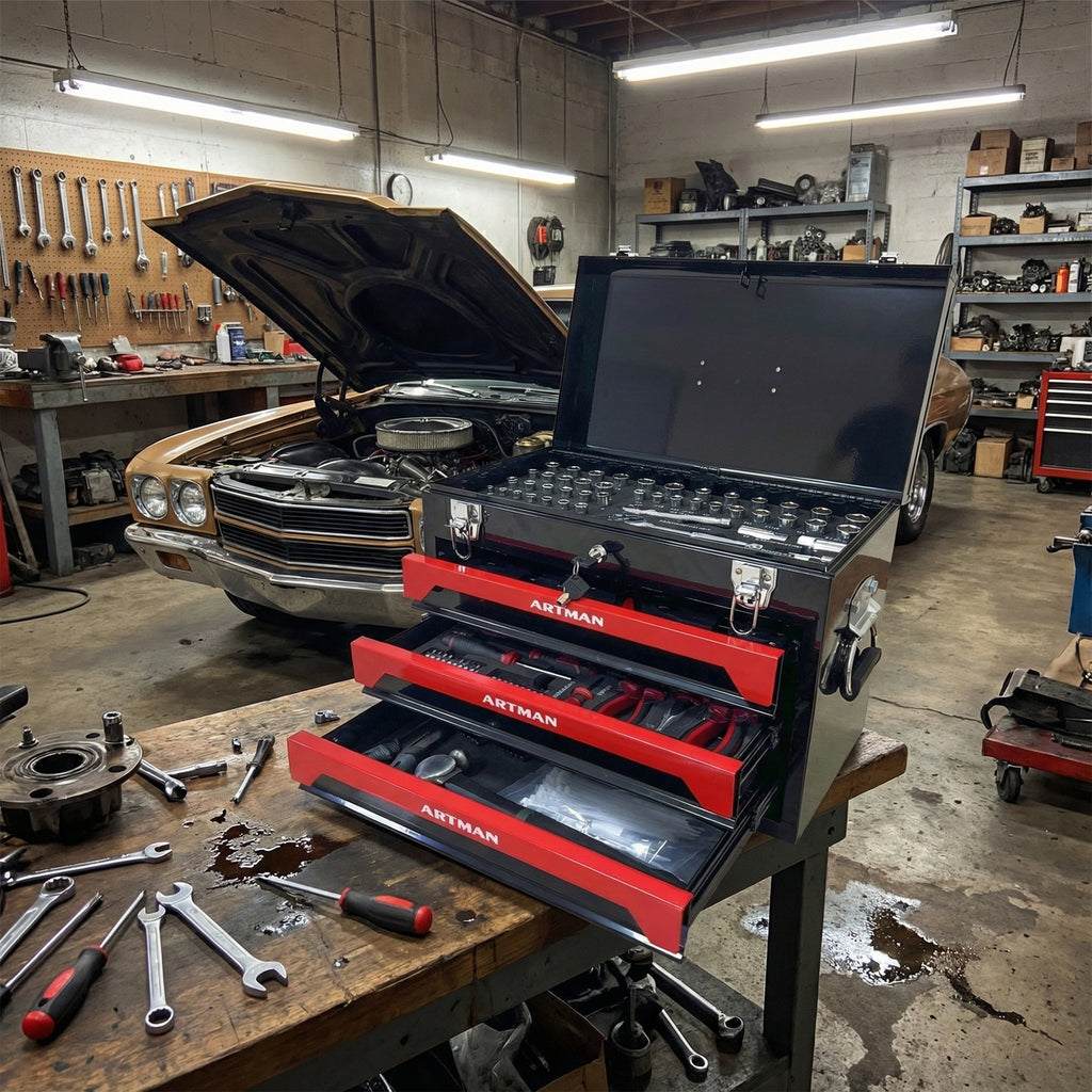20'' Portable 3-Drawer Steel Toolbox